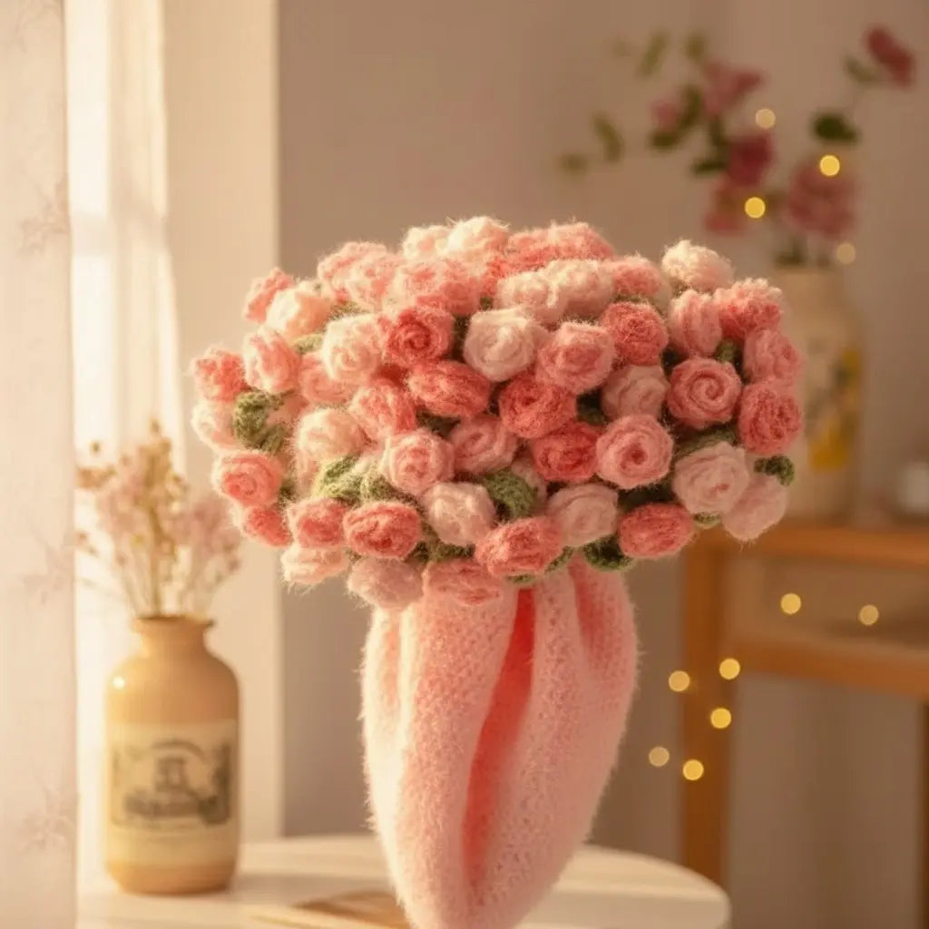 Crochet Pink Rose Bouquet Blanket