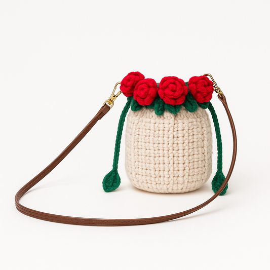Handmade Crochet Rose Bucket Bag