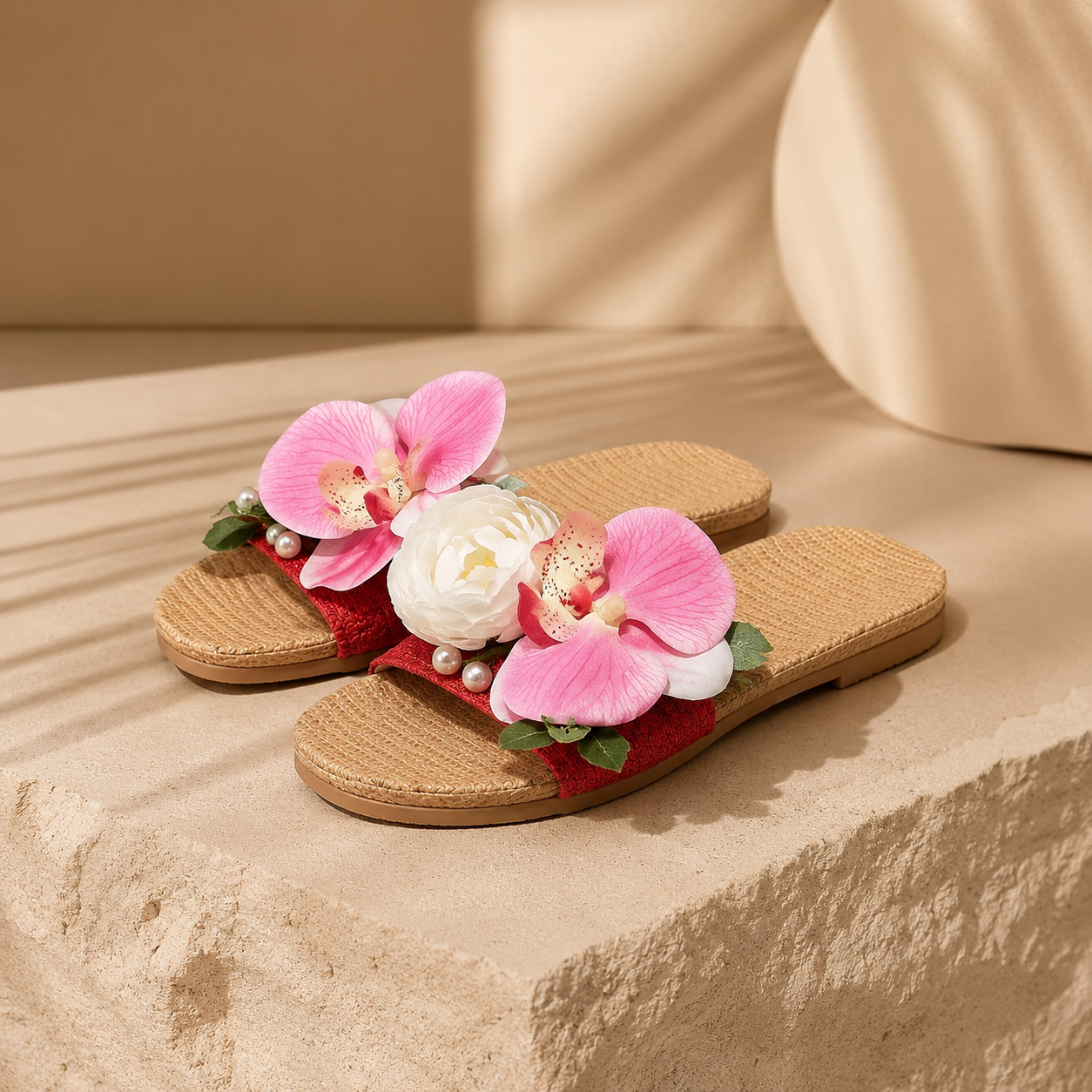 Garden Muse Floral Raffia Slide Sandals
