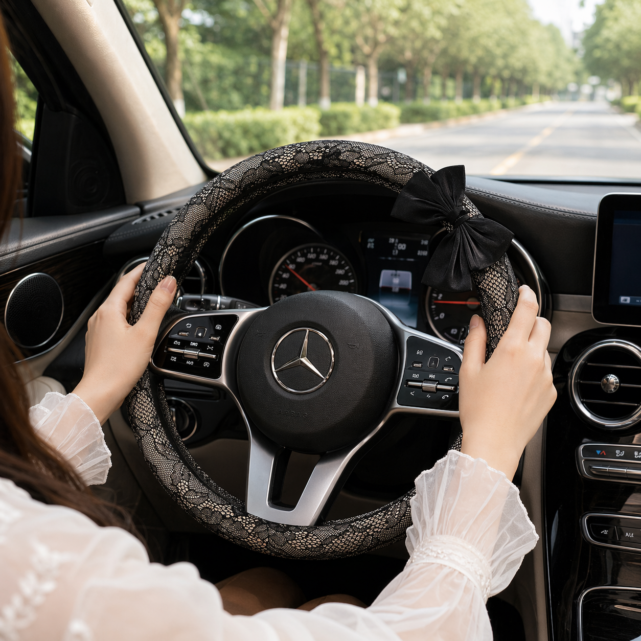 Chic Lace Bow Steering Wheel Cover