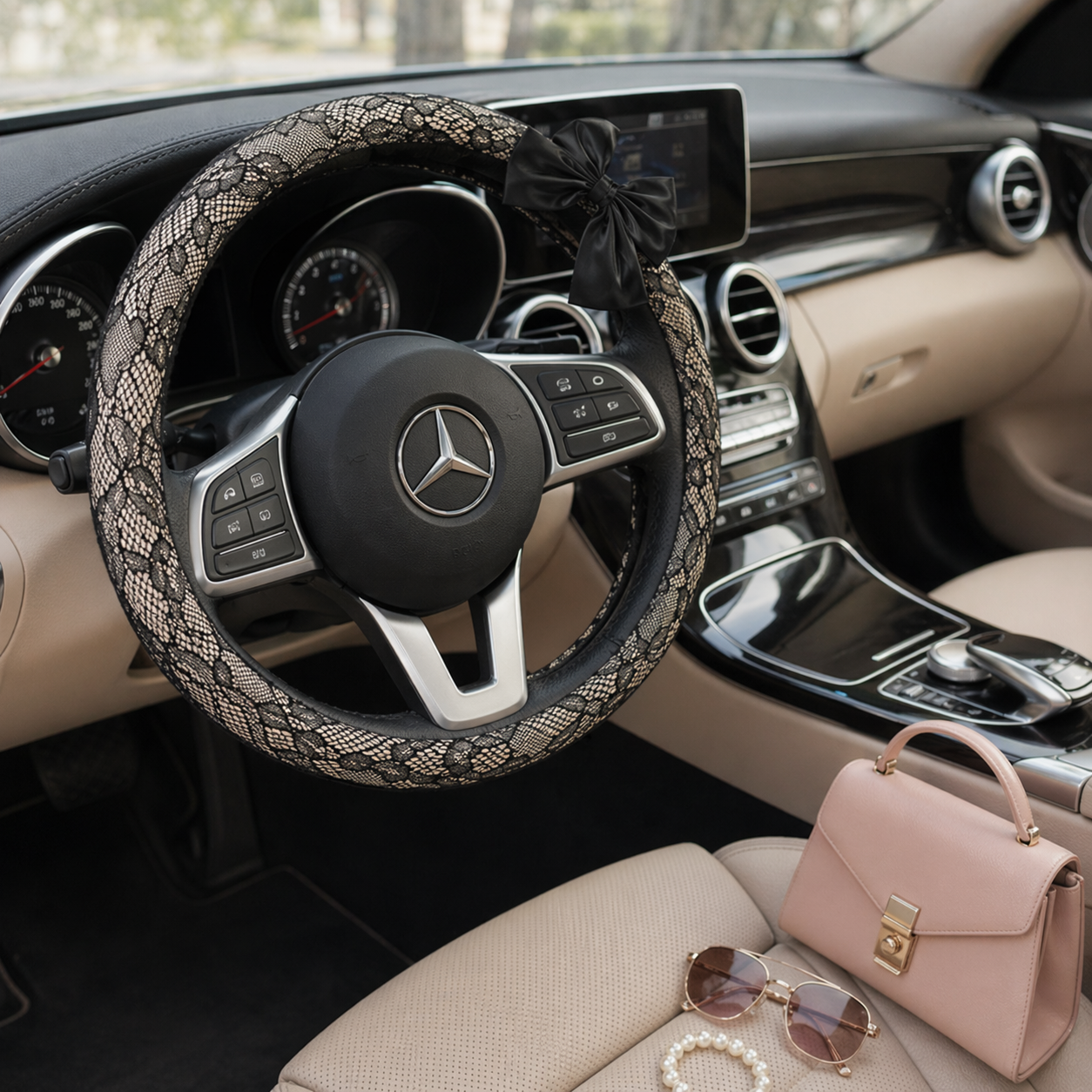 Chic Lace Bow Steering Wheel Cover