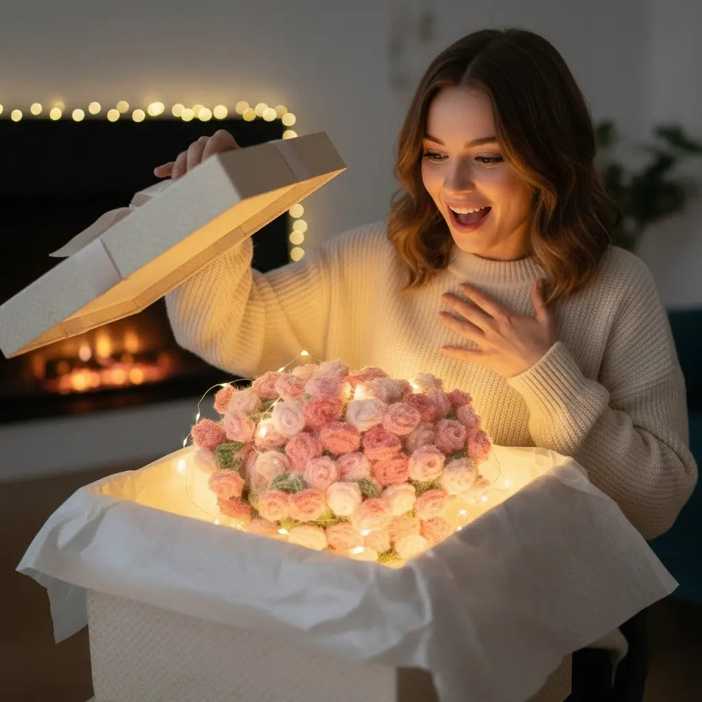 Crochet Pink Rose Bouquet Blanket